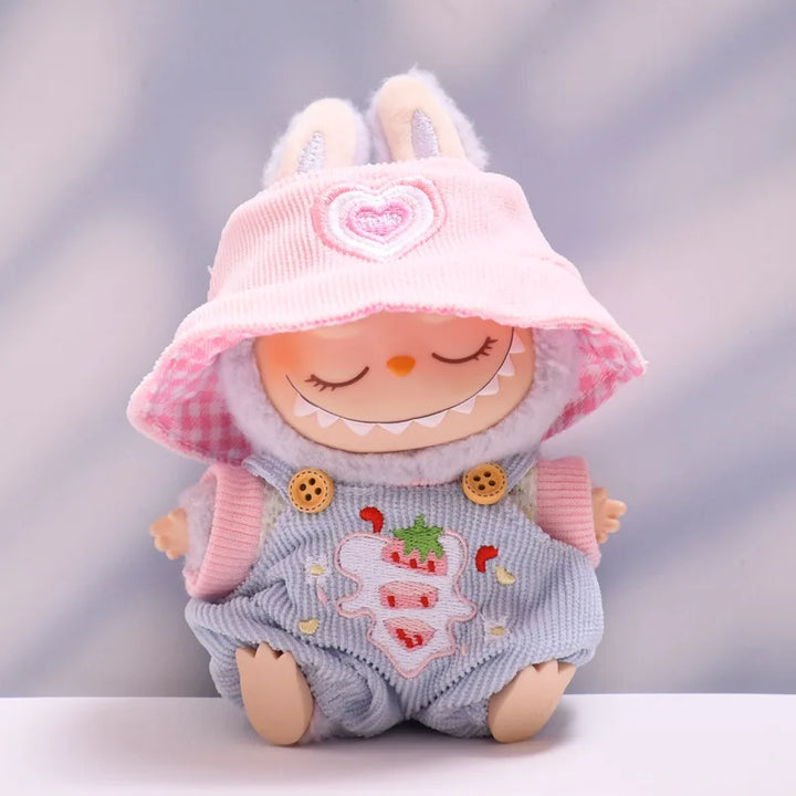 Clothes For Labubu Dolls Labubu Accessories 1st 2nd 3rd Gen Strawberry Bib Pants Hat Set Accessories