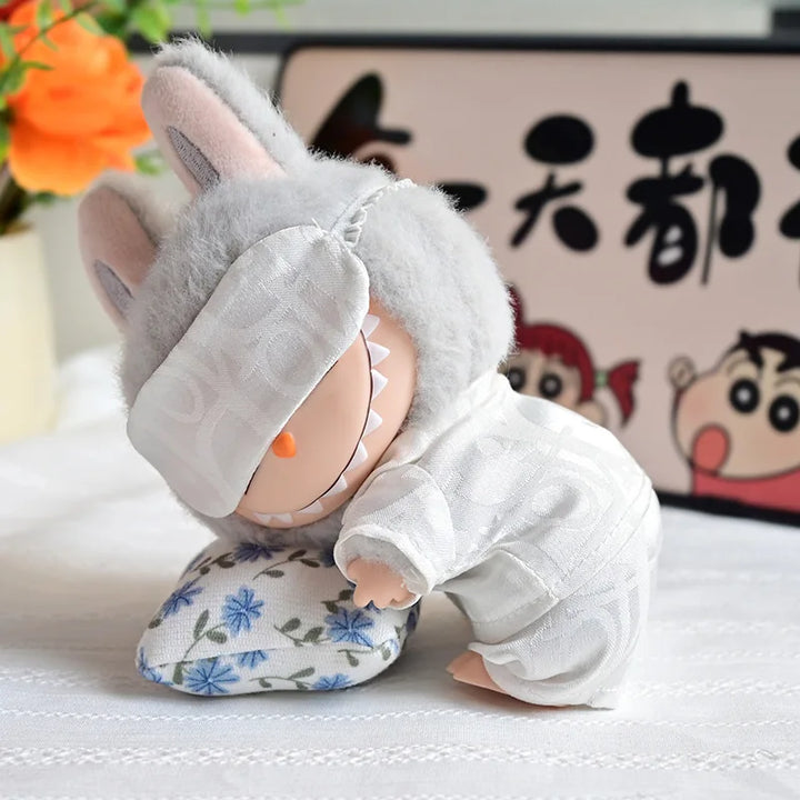 Clothes for Labubu Doll White Pajamas 15/17cm Plush Doll'S Clothes Replacement Labubu I II Idol Dolls Sitting Party Accessories