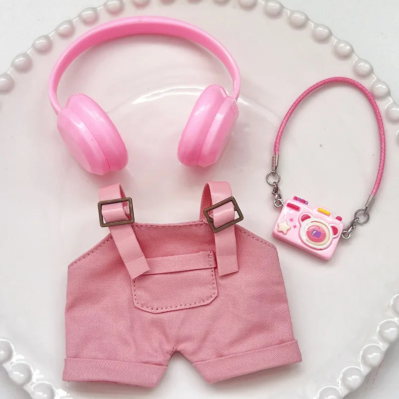 Clothes For Labubu Dolls 15/17Cm For LABUBU Sitting Party 1St 2Nd 3Rd Gen Headphones Overalls & Shoes Set Apparel Accessories