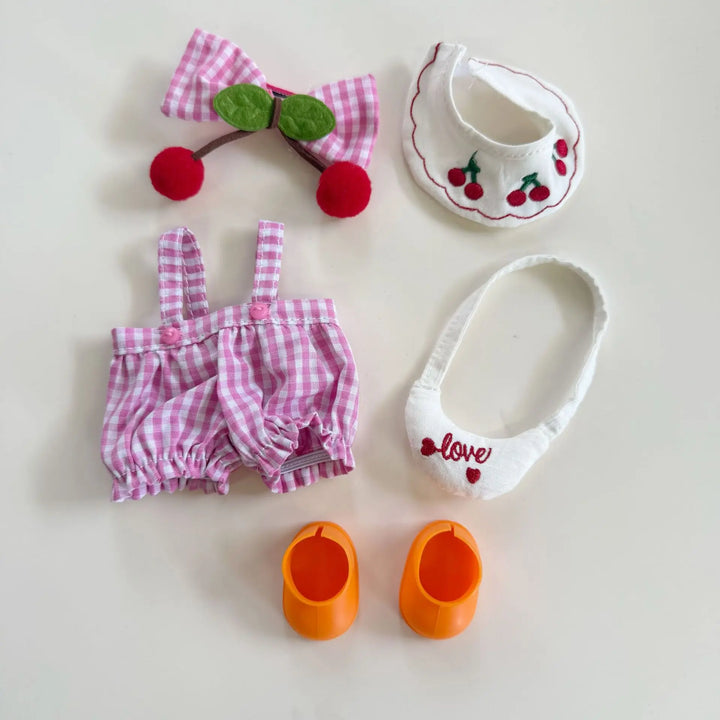 Labubu Doll Clothes Cherry-Themed Hair Accessory & Rainboots Set 15/17cm Plush Doll'S Clothes Labubu I II III Doll Accessories