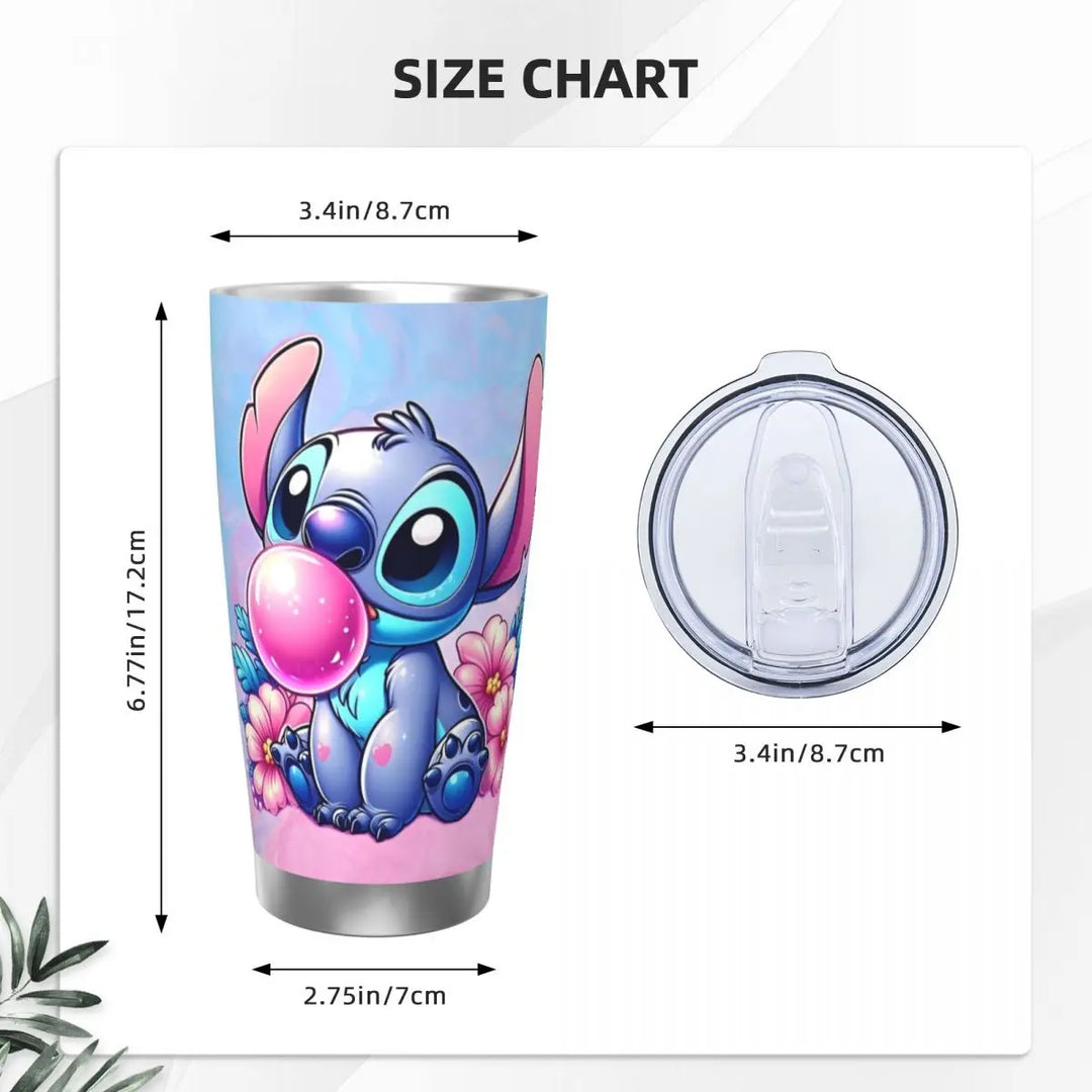 Cartoon Kawaii Stitch Insulated Tumbler with Lid Stainless Steel Thermal Mug Office Home Car Bottle Cup, 20oz
