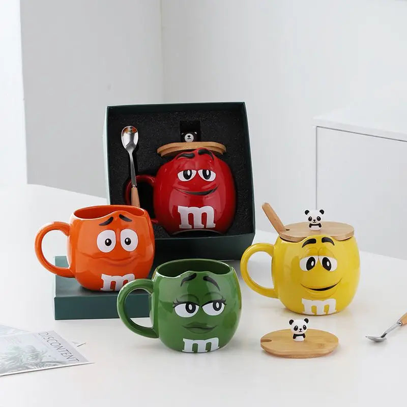 New Hot Chocolate M Beans Ceramics 680ml Mark Water Cup High-Capacity Family Set Table Supplies Funny Facial Expression Cup Gift