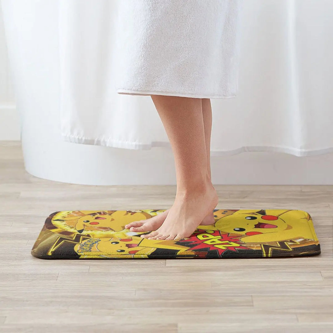 Cartoon Pikachu Anime Bathroom Rugs Mat Super Soft Pokemon Bath Rugs Mats Carpet Non-Slip for Entrance Door Doormat