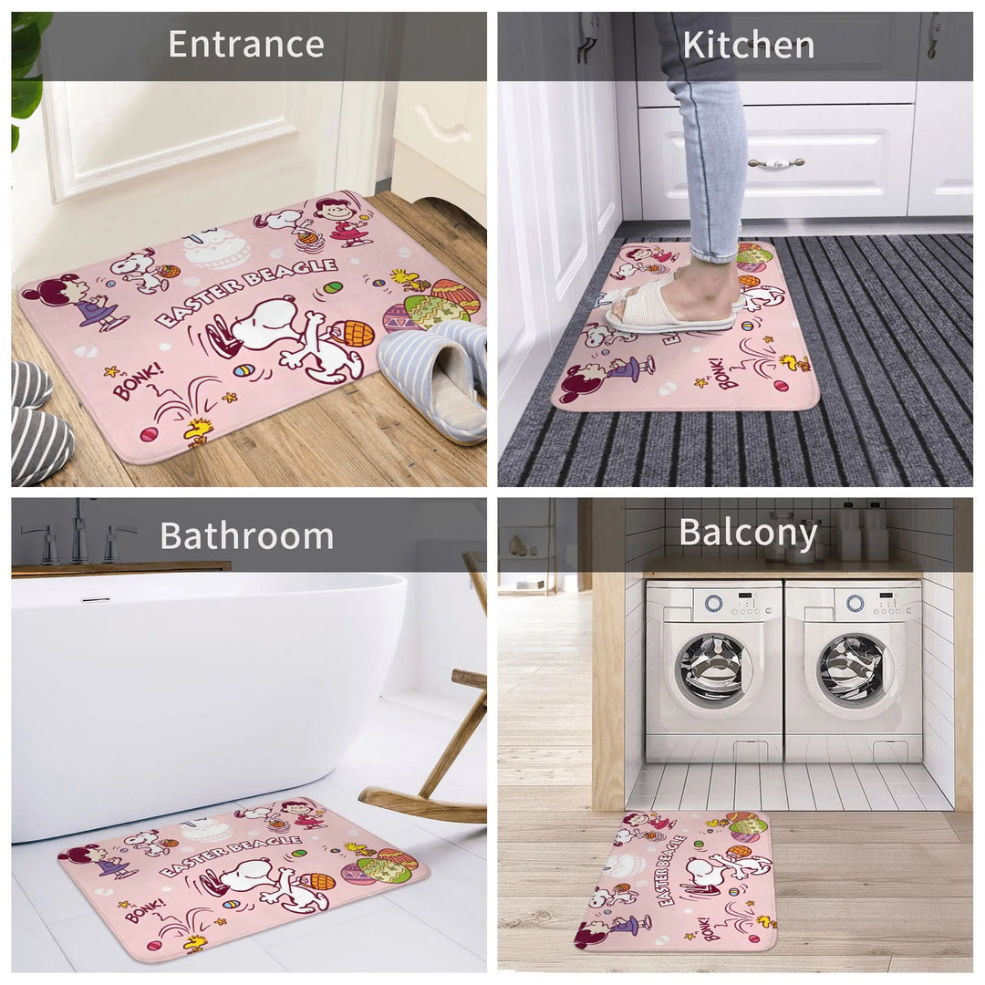 Happy Easter Eggs Snoopy Bathroom Rugs Mat Extra Soft and Absorbent  Bath Rugs Mats Carpet Non-Slip for Kitchen Shower