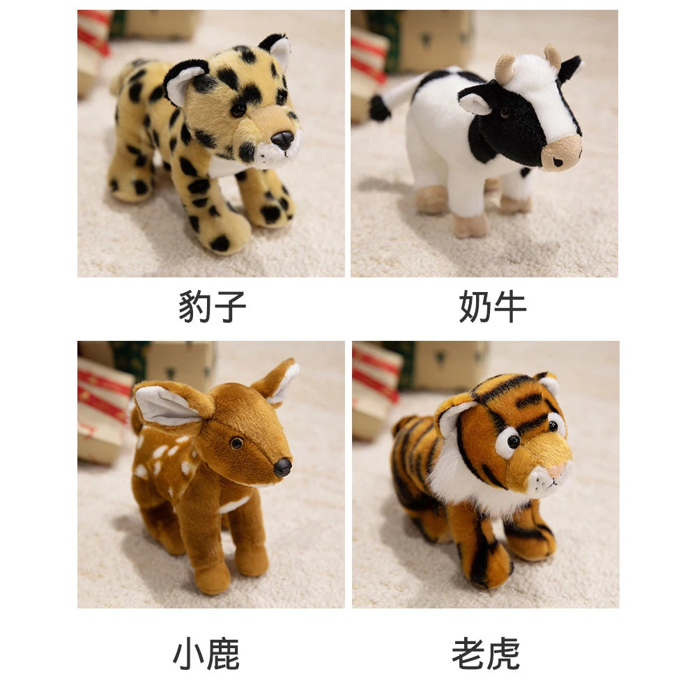 7 Inch Realistic Forest Animal Cheetah Plush Toys Grey Donkey Stuffed Toys Lifelike Sika Deer Soft Plushie Tiger Zoo Souvenir