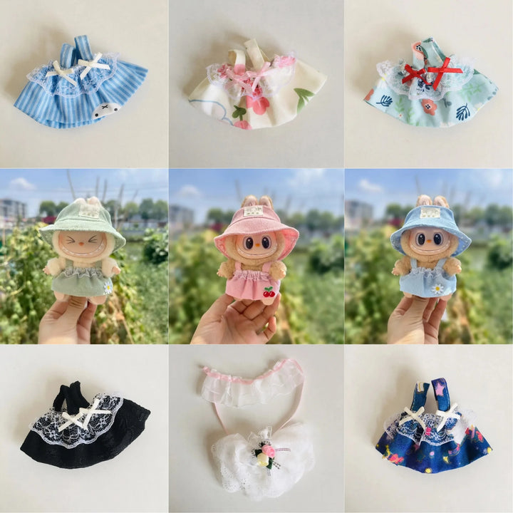 Cute Mini Plush Doll'S Fresh & Chic Sleeveless Dress 15/17cm Labubu I II III Idol Dolls Accessories For Sitting Party Clothing