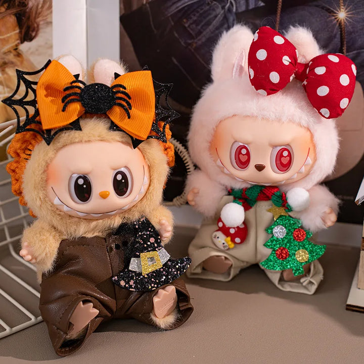 Labubu Doll Clothes Holiday Overalls Replacement Outfit for Halloween Christmas 1-3 Generation Vinyl Figure Hanging Decor