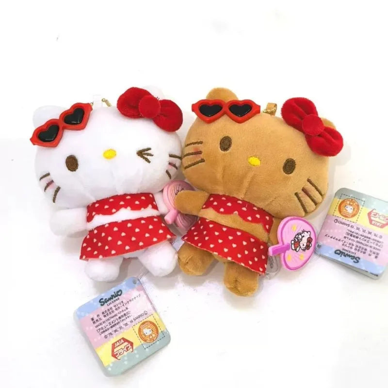 Sanrios Keychain black skin Hawaiian Hello Kitty Plush KeyChain Swim summer bikini plush bag Pendant Backpack Birthday Gift