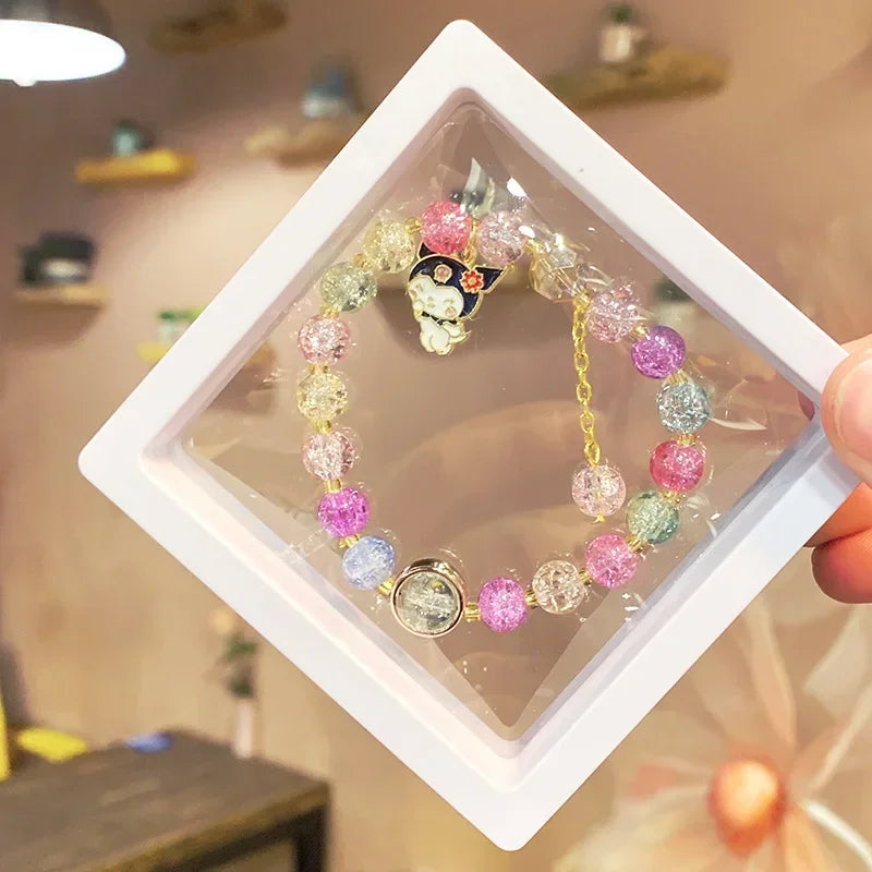 Kawaii Hello Kitty Beaded Bracelet Kuromi Cinnamoroll Lotso Colorful Cartoon Box Jewelry Girls Birthday Gift