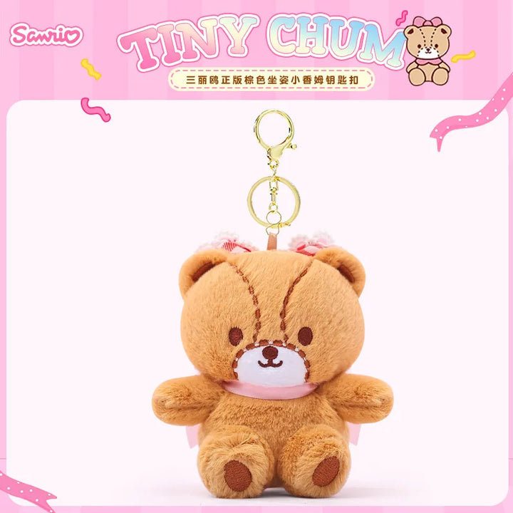 12cm Anime Cartoon Sanrio KT Tiny Chum Little Cham Bear Keychain Hello Kitty Friends Plush Doll Bag Pendant Cartoon Girls Gift