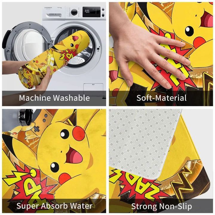 Cartoon Pikachu Anime Bathroom Rugs Mat Super Soft Pokemon Bath Rugs Mats Carpet Non-Slip for Entrance Door Doormat