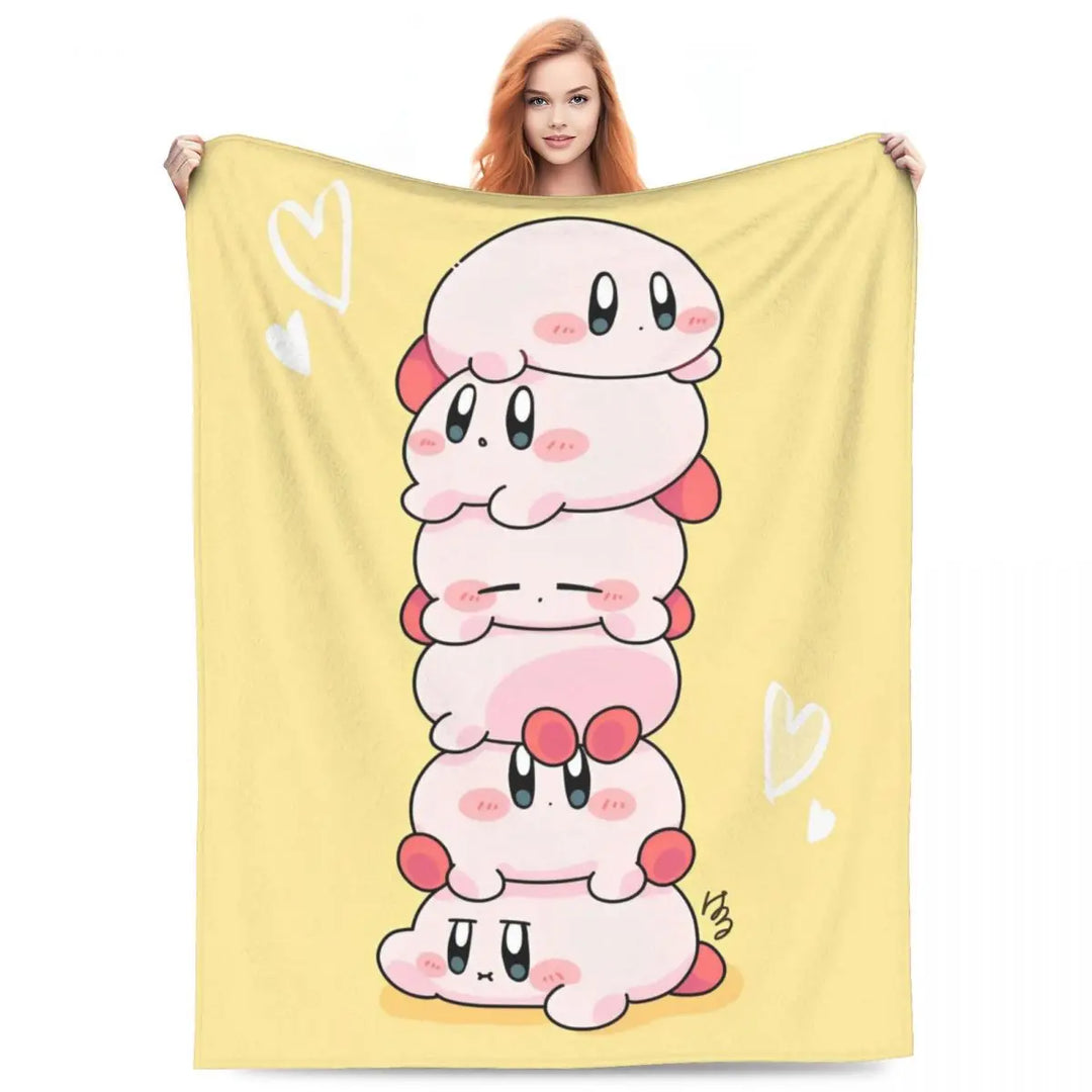 Video Games Knitted Blankets Coral Fleece Plush Kawaii Kirbyys Lightweight Thin Throw Blankets for Home Couch Bedspread