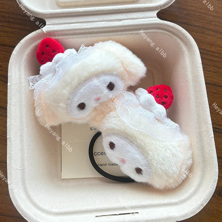 Kawaii Sanrio My Melody Plush Hairpin Cartoon Versatile Hair Band Headdress Sweet Bangs Side Clip Girl Birthday Gift Ornaments