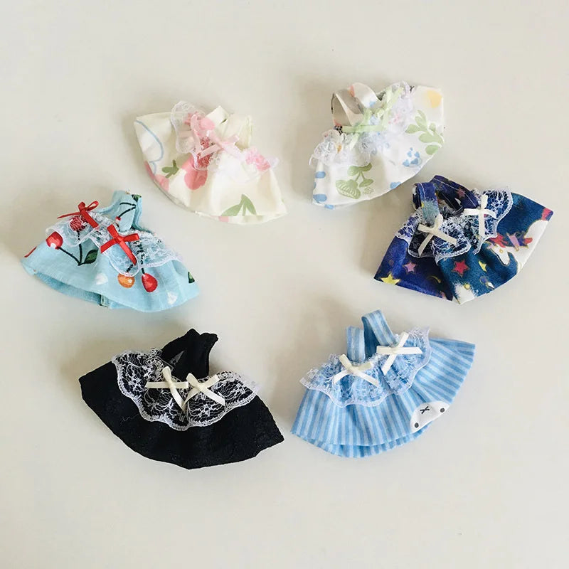 Cute Mini Plush Doll'S Fresh & Chic Sleeveless Dress 15/17cm Labubu I II III Idol Dolls Accessories For Sitting Party Clothing
