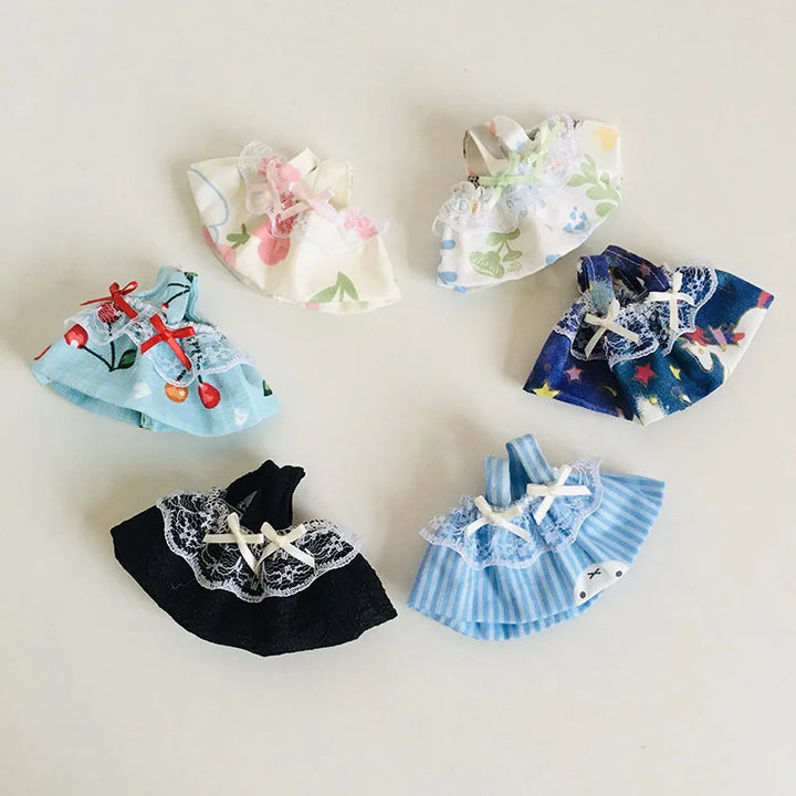 Cute Mini Plush Doll'S Fresh & Chic Sleeveless Dress 15/17cm Labubu I II III Idol Dolls Accessories For Sitting Party Clothing
