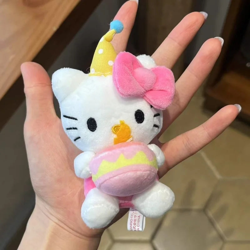 Kawaii Sanrio Hello Kitty Plush Pendant  Birthday cake Love heart Collection kitty toys Plush Doll Keychain Anime cute Key Ring