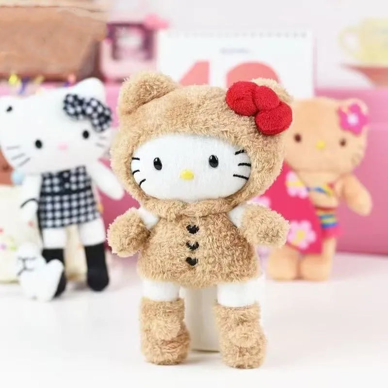 Kawaii Sanrio Hello Kitty Anniversary Long Legs Leopard Black Leather Plush Toys Backpack Pendant Keychain Girl's Holiday Gifts