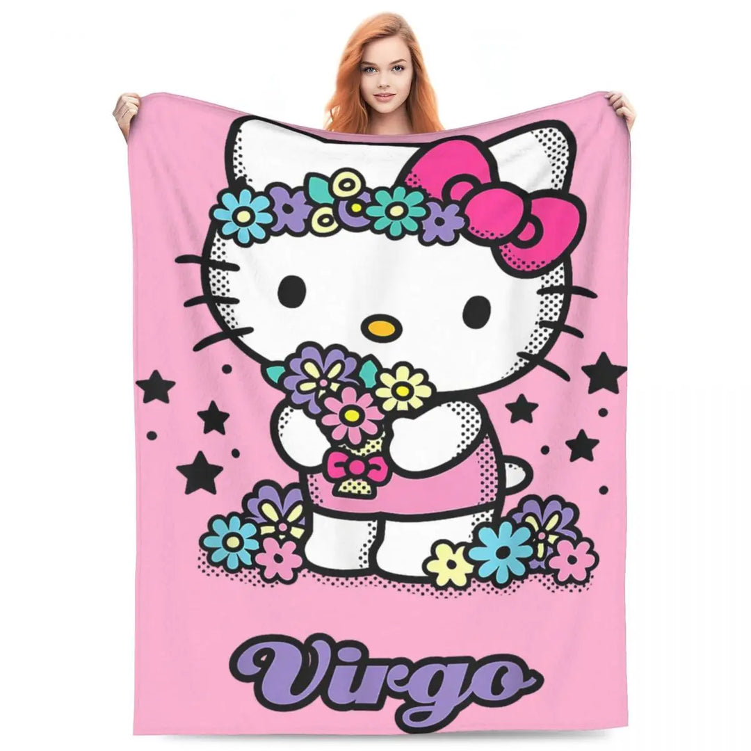 Hello Kitty Zodiac Aquarius Fuzzy Blankets Customized Throw Blanket for Home Hotel Sofa 200x150cm Bedspreads