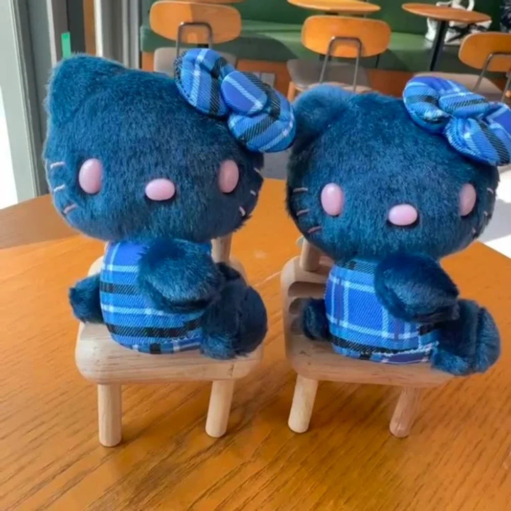 Blue Hello Kitty Plush Doll Pendant Keychain Cartoon Kitty Cat Plush Keychains Bag Accessories Gifts Car Key Pendant