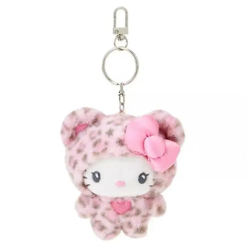 Kawaii Sanrio Cinnamoroll Hello Kitty Leopard Print Kuromi Plush Toys Keychain Backpack Pendant Decoration Girls Birthday Gift