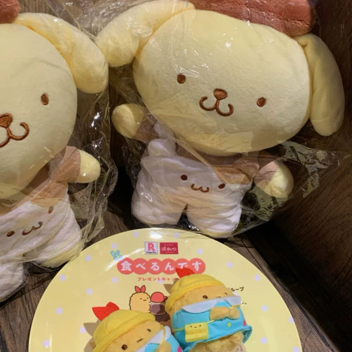 25cm Cartoon Pompompurin best Friends Overalls Series Plush Doll Pudding Dog cute Soft Stuff Doll Toy Room Decor  Birthday Gifts
