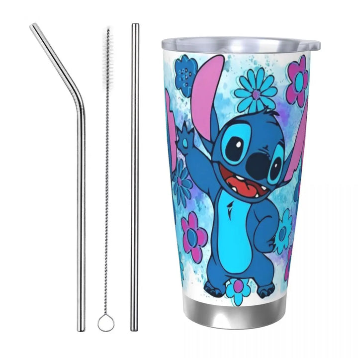 Cartoon Stitch Anime Tumbler Vacuum Insulated Thermal Cup with Lid Straw Double Wall Mugs Water Bottle, 20oz