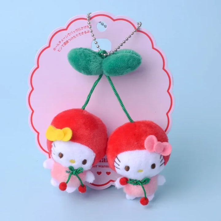 Cherry Series Anime Plush Doll Pendant Sanrio Cartoon Cute Kuromi Hello Kitty Melody Pompompurin Keychain Stuffed Toy Kids Gifts