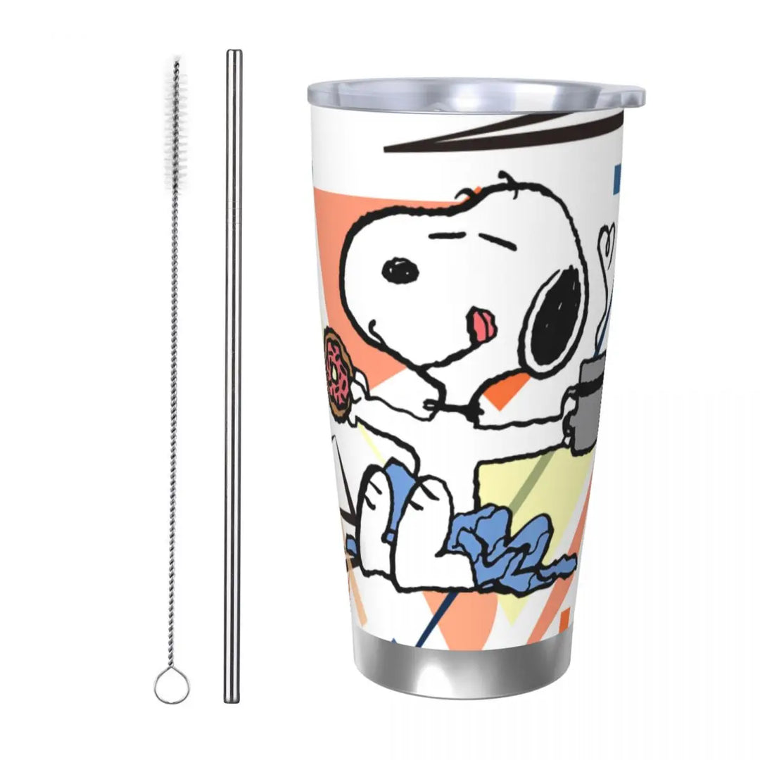 Snoopy & Woodstock Pattern Tumbler Vacuum Insulated Thermal Cup Stainless Steel Car Mug Water Bottle, 20oz