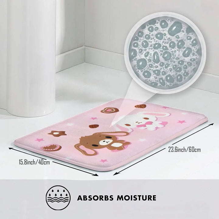 Cute Sugarbunnies Memory Foam Bathroom Rugs Ultra Soft Non-Slip Sugar Rabbit Carpet Bath Mat Water Absorbent for Shower