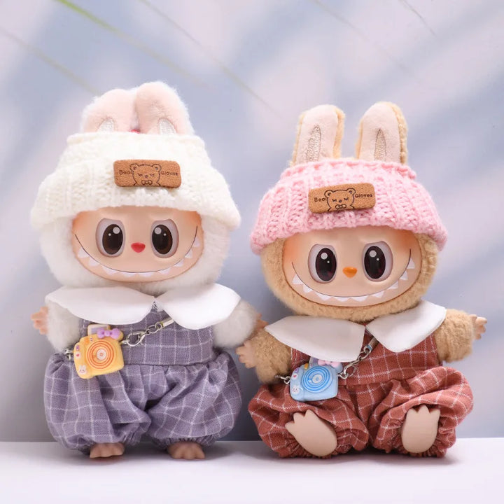 Labubu doll clothes Checkered Overalls 15/17cm Plush Doll'S Clothes Replacement Labubu I II Idol Dolls Sitting Party Accessories