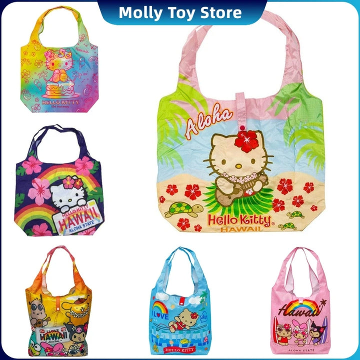 Sanrio Hellokitty Hawaiian Shopping Bag Cartoon Cute Storage Bag Collapsible Handbag Student Shoulder Bag Lunch Bag Shopping Bag