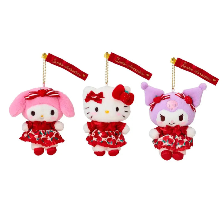 Kawaii Sanrio Kuromi My Melody Plush Toys Keychain Red Bow Strawberry Cartoon Hello Kitty Backpack Pendant Girls Birthday Gift