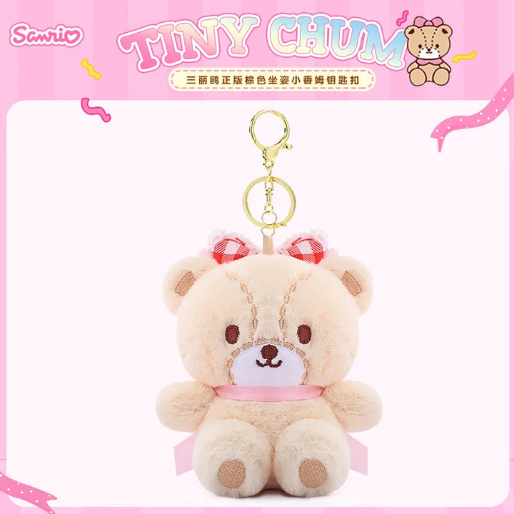 12cm Anime Cartoon Sanrio KT Tiny Chum Little Cham Bear Keychain Hello Kitty Friends Plush Doll Bag Pendant Cartoon Girls Gift