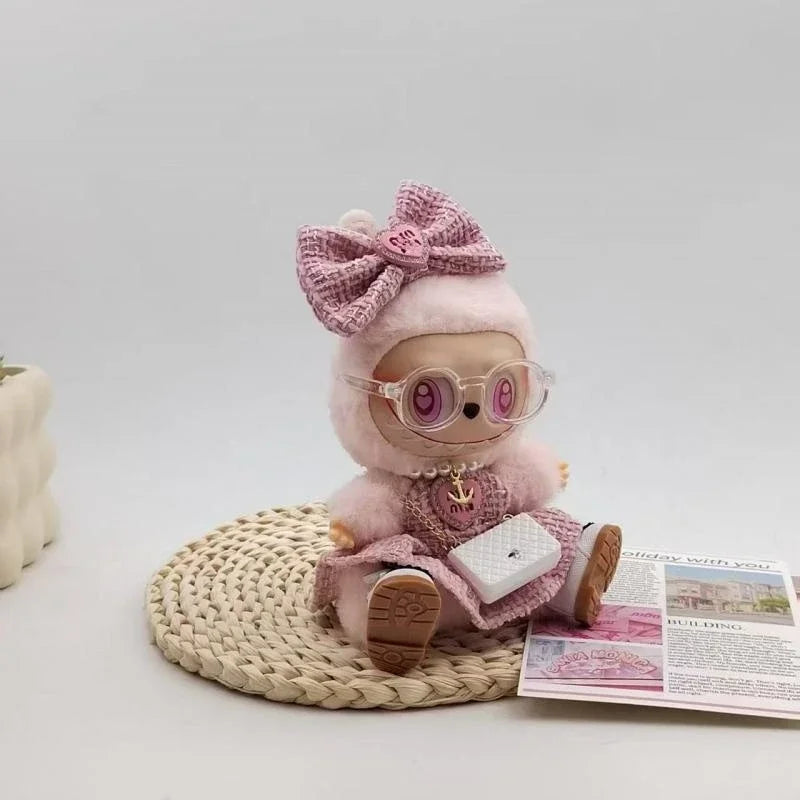 For 17CM Labubu  Doll Clothing Niche Design High-end Fashion Mini Pink Set 1/2 Generation Universal and Exquisite Fashion Wear