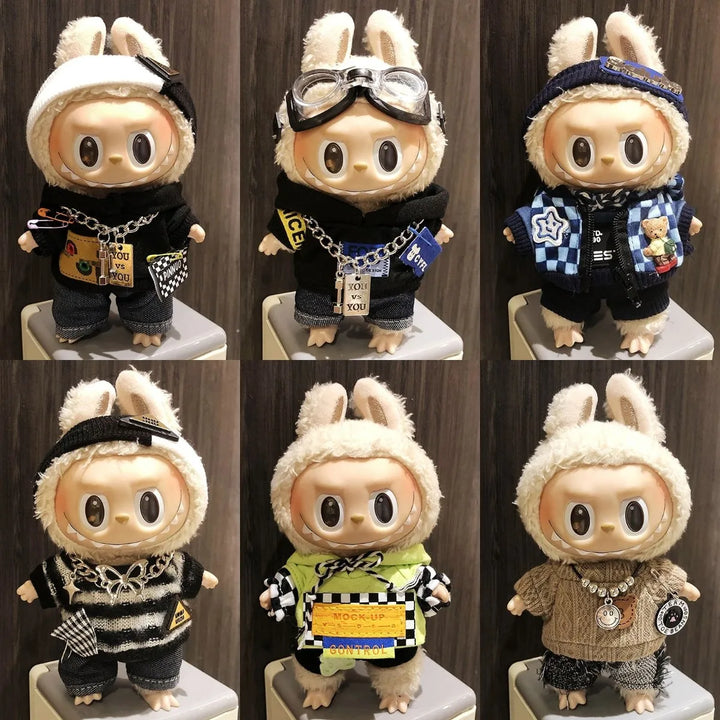 Cool Mini 17cm Labubu Clothes Plush Hoodie Idol Dolls Jumpsuit Fashion Clothing for Korea Kpop Exo Fans Overalls Accessories