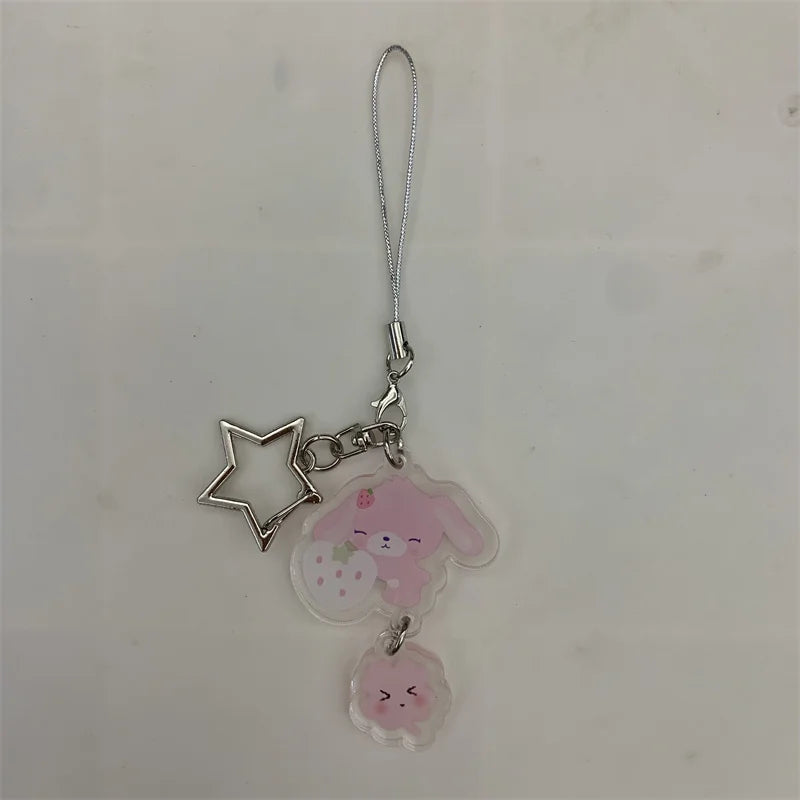 Sugarminuet Momousa Acrylic Keychain Clip Pink Rabbit Cute Kawaii Phone Keychains Mascot Key Ring