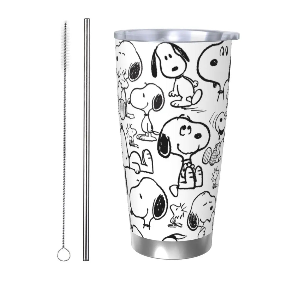 Snoopy & Woodstock Pattern Tumbler Vacuum Insulated Thermal Cup Stainless Steel Car Mug Water Bottle, 20oz