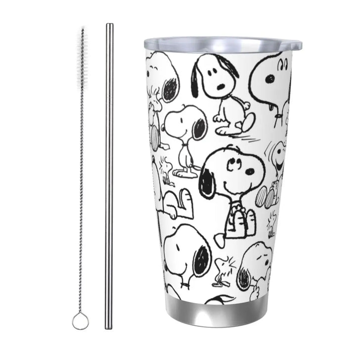 Snoopy & Woodstock Pattern Tumbler Vacuum Insulated Thermal Cup Stainless Steel Car Mug Water Bottle, 20oz