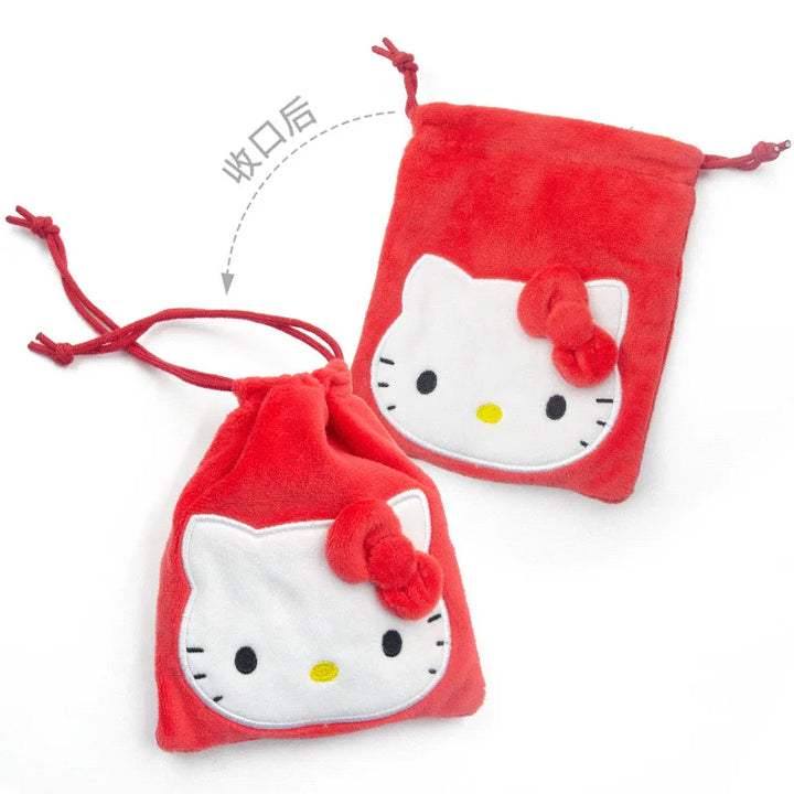 Sanrio My Melody Hello Kitty Plush Bundle Pocket Kawaii Cartoon Marumofubiyori Storage Bag Creative Christmas Gift for Friends