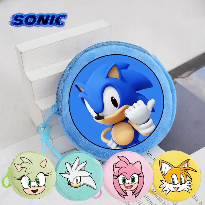 Sonics Plush Coin Zipper Purses Cute Anime Cartoon Printed Storage Bags Round Mini Wallet Anime Keychain Pouch Kid Birthday Gift