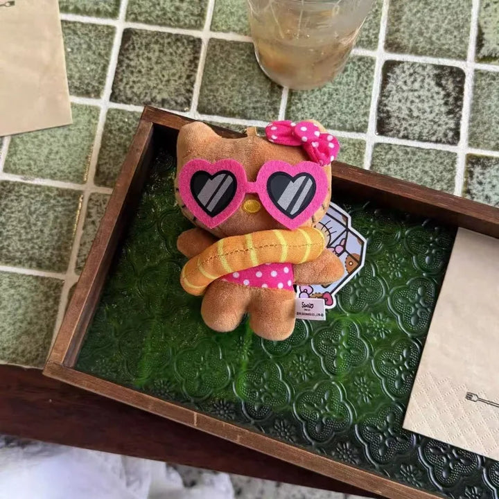 Sanrio Hello Kitty Plush Dolls Toys Keychain swim ring polka dots sunglasses series dark skin Kitty kawaii Pendant Accessories