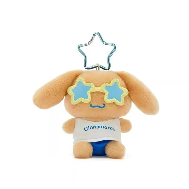 Kawaii Sanrio Black Skin Hawaiian Sunglasses Hello Kitty Cinnamoroll Plush Doll Bags Pendant Keychain Decoration Birthday Gift