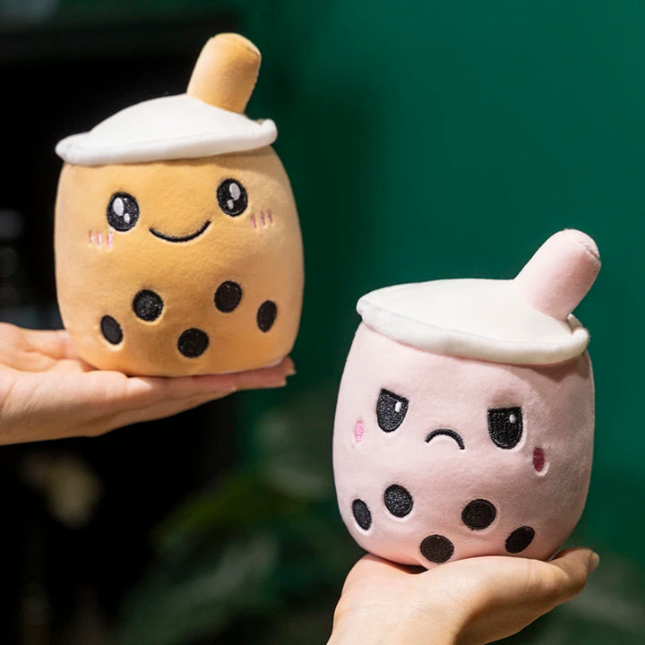 Kawaii Reversible Boba Plush Toys Two Face Double-Sided Bubble Milk Tea Soft Doll Birthday Christmas Gifts for Kids