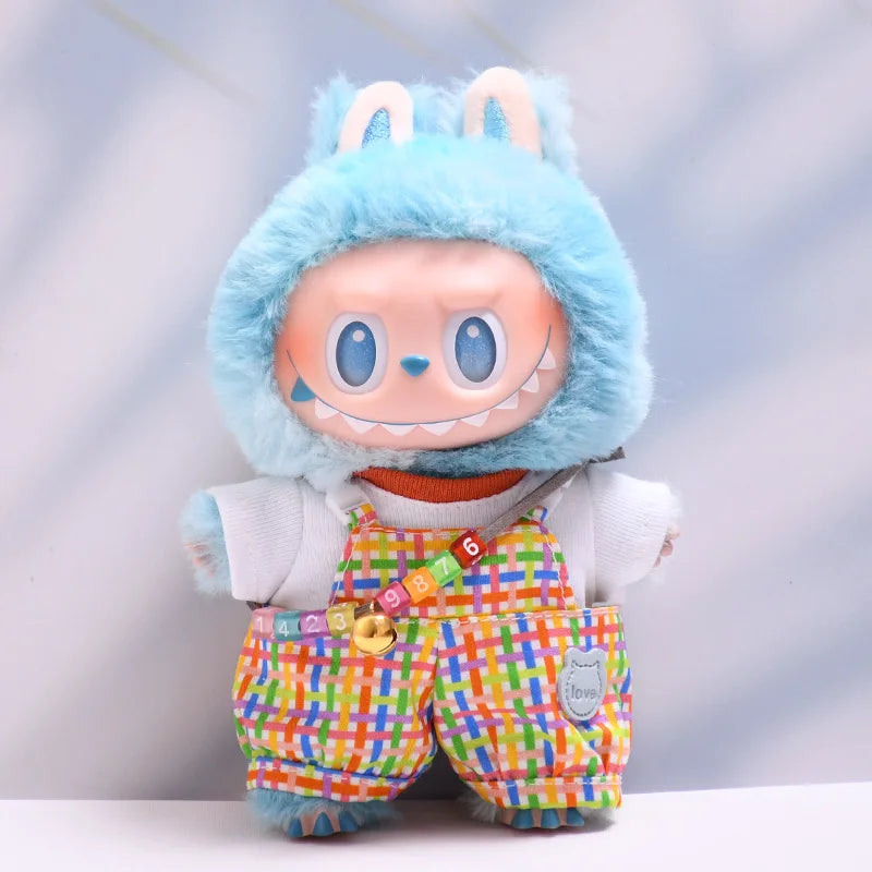 Rainbow Dopamine-Style Overall & Hat Set 15/17cm Plush Doll'S Clothes Labubu I II Idol Dolls Sitting Party Accessories Kids Gift