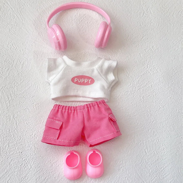 Labubu Clothes 1-3 Gen Vinyl Doll Sitting Party Outfits PU T-Shirt Cargo Pants Glasses Crossbody Bag Dopamine Fashion Set