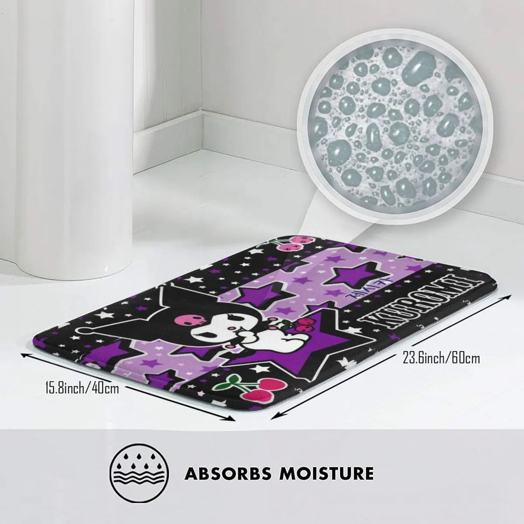 Funny Cute Kuromi Cartoon Bathroom Rugs Mat Super Soft Bath Rugs Mats Carpet Non-Slip for Shower Tub
