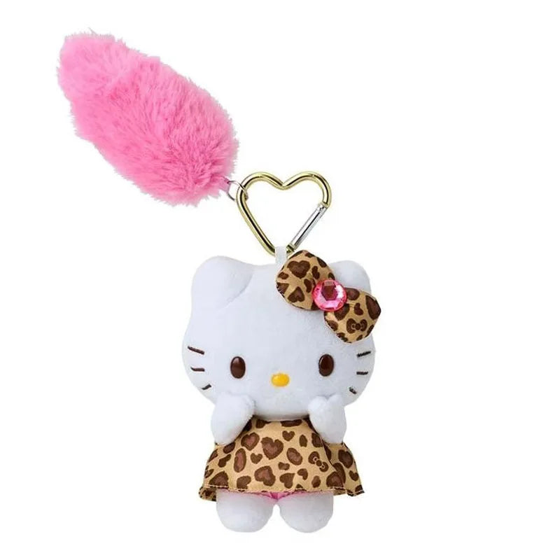 Kawaii Sanrio Black Skin Hello Kitty Leopard Pattern Long Legs Plush Toys Backpack Pendant Keychain Doll Girls Birthday Gift