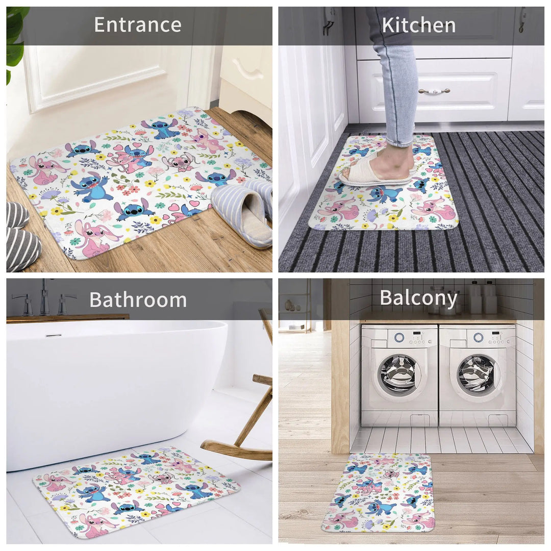 Cartoon Stitch and Angel Bathroom Rugs Mat Extra Soft and Absorbent  Bath Rugs Mats Carpet Non-Slip for Shower Tub