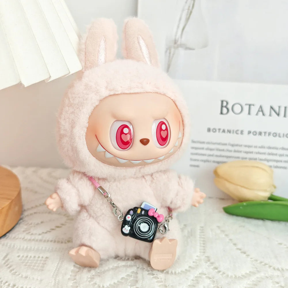 15cm/17cm Cute Mini Plush Doll Costume Dress Up Cute Sweetheart Strap Pants Accessories Straw Hat Camera Sitting Party DIY Gift
