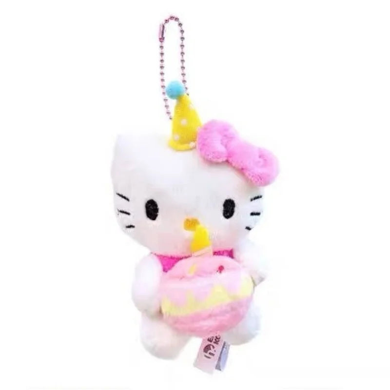 Kawaii Sanrio Hello Kitty Plush Pendant  Birthday cake Love heart Collection kitty toys Plush Doll Keychain Anime cute Key Ring